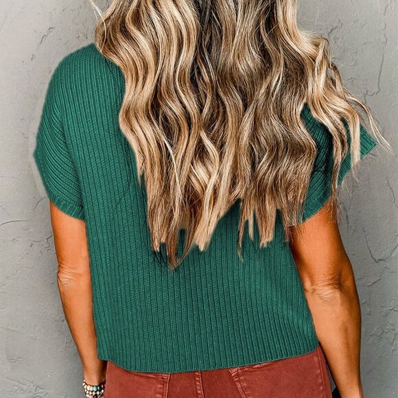 Green Casual Women's Minimalist Kangaroo Pocket Bat Wing Knitted Sweater top - Picture 2 of 8